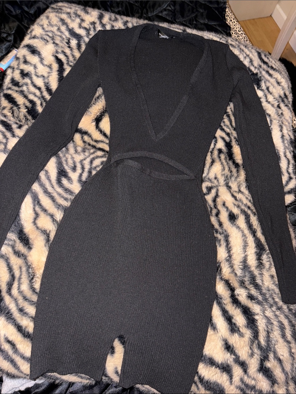 Fashion Nova Black Long Sleeve Cutout Ribbed Jumpsuit